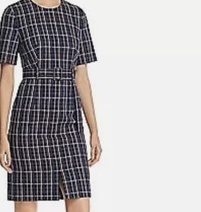 Hugo Boss Navy and White Plaid Midi Dress